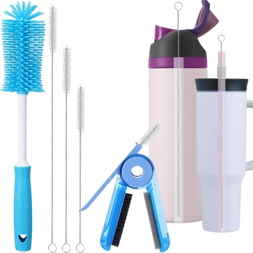 Vista 11 de Paquete de 3 cepillos limpiadores de botellas de agua, juego de limpieza para botellas de agua deportivas, biberones, vasos, cepillo limpiador