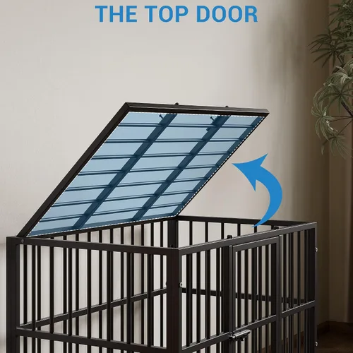 Vista 4 de Jaula resistente para perros grandes, perrera de acero a prueba de escapes para interiores, XL XXL, jaula indestructible extra grande para perros