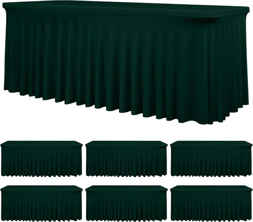 Vista 16 de fani Paquete de 2 faldas de mesa elásticas negras para mesa rectangular de 6 pies, manteles elásticos de elastano lavables con falda, mantel