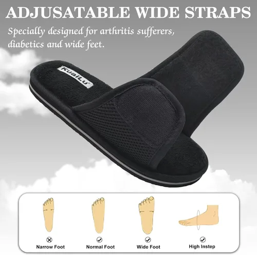 Vista 2 de KuaiLu Pantuflas para mujer con puntera abierta, con espuma viscoelástica cómoda, fascitis plantar, ajustable, ajuste ancho, para diabéticos