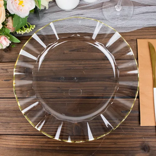 Vista 182 de Tableclothsfactory Paquete de 10 platos redondos de plástico negro de 6 pulgadas para ensalada de postre, platos desechables con borde ondulado