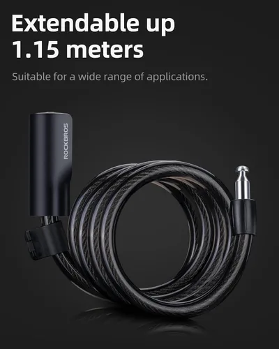Vista 4 de ROCKBROS - Candado de cable para bicicleta con soporte de llave negro ABS Shell Waterproof Dustproof, 3.4ft (41") Length, PVC Coating Rustproof