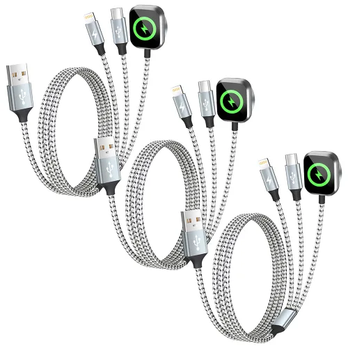 Vista 31 de Travel Essentials - Cable de carga múltiple 4 en 1 para cargador de reloj de iPhone, USB A a doble tipo C/IP/iWatch, cargadores de viaje