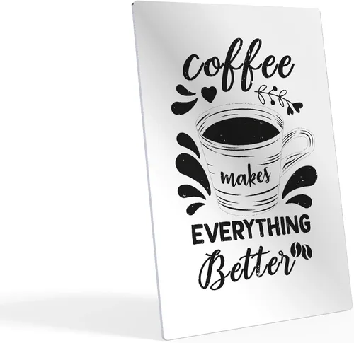 Vista 2 de HB Art Design Coffee Makes Everything Better Black Quote and Mug Sketch Metal Print Wall Art Coffee Bar Decor Coffee Signs Kitchen Wall Decor Dining