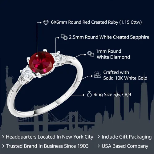 Vista 159 de Gem Stone King Anillo de compromiso de 3 piedras preciosas redondas de oro blanco de 10 quilates con piedra natal de 0.236 in con piedra natal