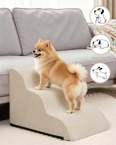 Vista 3 de Aodisman Escaleras para perros pequeños,Rampa para perros de 3 escalones Beige