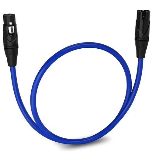 Vista 113 de LyxPro Cable de micrófono XLR hembra a macho de ángulo recto de 3 pines de 1.5 pies para altavoces amplificados, interfaz de audio, rendimiento