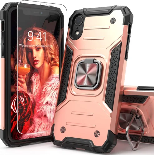 Vista 18 de Funda protectora ligera para iPhone Xs con protector de pantalla, absorción de golpes, resistente a prueba de caídas con soporte para automóvil