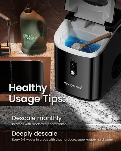 Vista 7 de VIVIDMOO Nugget - Máquina de hielo para encimera, 34 libras/día, máquina de hielo portátil de guijarros sónicos con autolimpieza, hielo rápido en 6