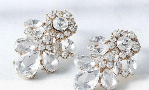 Vista 3 de Pendientes grandes de imitación de diamantes de imitación en tono dorado Art Deco de estilo vintage antiguo para boda nupcial, cristal de diamantes