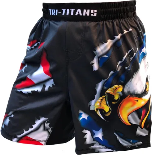 Vista 2 de USA Ultimate Eagle Fight Shorts para jóvenes y hombres- Negro