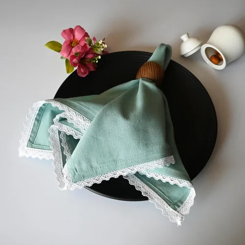 Vista 3 de FINGERCRAFT Servilletas de tela de lino y algodón de 12 unidades con esquinas ingletadas y elegante encaje para uso diario; las servilletas están