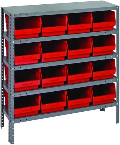 Vista 269 de Quantum QSBU-245BK Heavy Duty Shelving Unit with (7) Shelves and (24) QUS245 Black Bins for Garage Warehouse Storage Distribution 400 lb Load