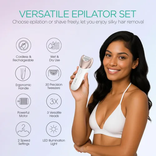Vista 2 de VOYOR Depiladora para mujer, depiladora 3 en 1 para mujeres, depiladora depiladora para piernas y brazos con 30 pinzas, afeitadora eléctrica