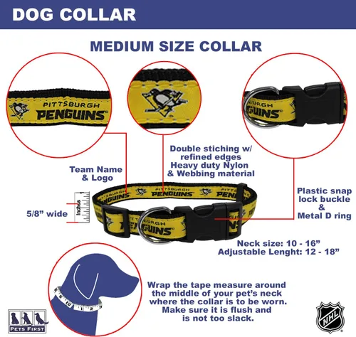Vista 6 de Collar Pets First NHL para perros y gatos. ¡Ajustable, lindo y elegante! ¡El collar definitivo para fanáticos del hockey! Pittsburgh Penguins