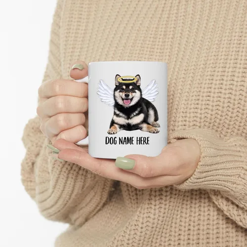 Vista 3 de Taza de café conmemorativa con nombre personalizado, diseño de alas de ángel Shiba Inu con nombre, regalo de condolencias para los amantes