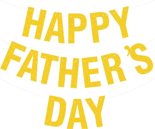 Vista 14 de Pancarta dorada con texto en inglés «Happy Father's Day» para el Día del Padre, decoración de fiesta del padre, guirnalda de fondo para el día