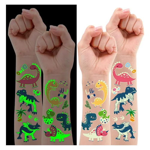 Vista 9 de Partywind 380 estilos (30 hojas) tatuajes luminosos para niños, estilos mixtos, calcomanías temporales con sirena/dinosaurio/espacio exterior/pirata
