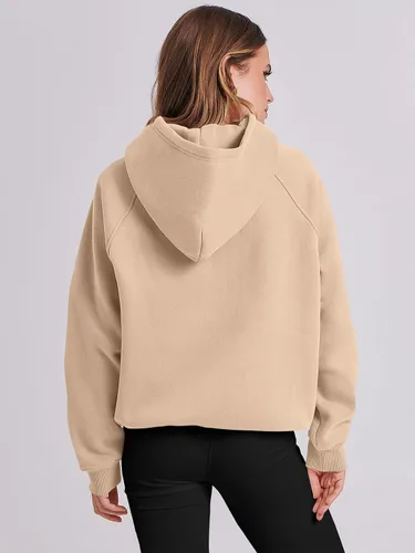 Vista 4 de LOGENE Sudaderas con capucha para mujer, de manga larga, de vellón, de gran tamaño, informales, básicas, sin botones, ropa de entrenamiento de otoño