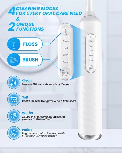Vista 3 de Cepillo de dientes eléctrico con hilo dental de agua, kit de limpieza de dientes 3 en 1 con 7 modos, combo de cepillo de dientes eléctrico e hilo