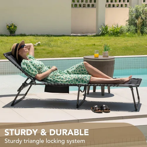 Vista 10 de Devoko - Silla reclinable plegable para exterior acolchada portátil de 4 pliegues, silla lounge resistente con almohada y bolsillo lateral para Gris