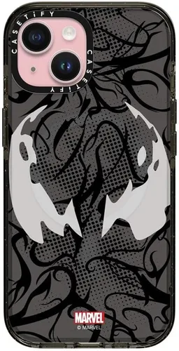 Vista 11 de CASETiFY Impact - Funda para iPhone 13 [Spider-Man Co-Lab / protección contra caídas de 6.6 pies] - Máscara Venom - Negro transparente Spider Man