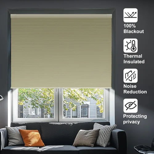 Vista 6 de Persianas opacas de celdas fáciles de instalar, para ventanas interiores, persianas de panal sin cordón, con aislamiento térmico y reducción