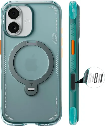 Vista 30 de TORRAS Ostand Q3 Air - Funda para iPhone 17 Pro con soporte magnético de 360°, compatible con MagSafe, probada contra caídas de grado mil, botón