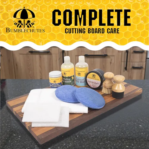 Vista 7 de Bumblechutes Kit de cuidado de tabla de cortar de madera, caja de regalo, limpia, hidrata, protege, tabla de cortar de cera de abeja natural, aceite