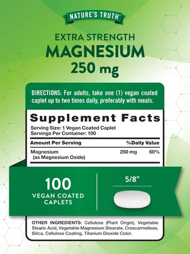 Vista 2 de Nature's Truth Suplemento de magnesio 250 mg 100 comprimidos Vegano, sin OMG y sin gluten