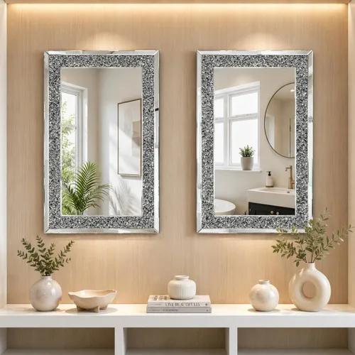 Vista 8 de SHYFOY Espejos de diamante triturado para decoración de pared, espejo decorativo rectangular de 35.4 x 23.6 pulgadas, grandes para sala de estar