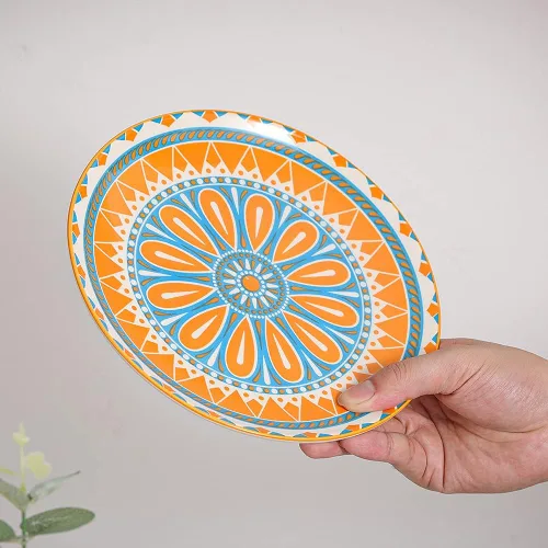Vista 4 de Juego de platos de postre de cerámica de 6 a 8 pulgadas para ensalada y aperitivo, colores vibrantes para mezclar y combinar, aptos