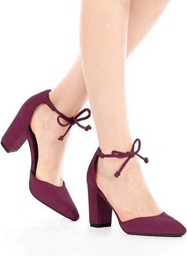 Vista 2 de Allegra K Zapatos de tacón de vestir con punta de lazo en el tobillo para mujer