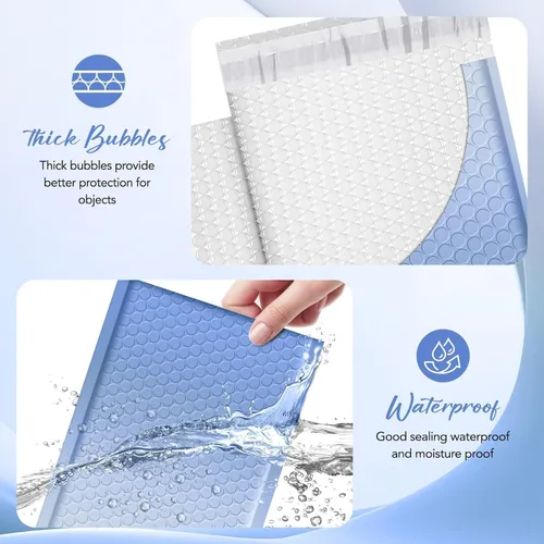 Vista 3 de Fuxury - Sobres autosellables con burbujas de 6 x 10", paquete de 100 unidades, sobres acolchados de gradiente azul de tamaño utilizable 6 x 9