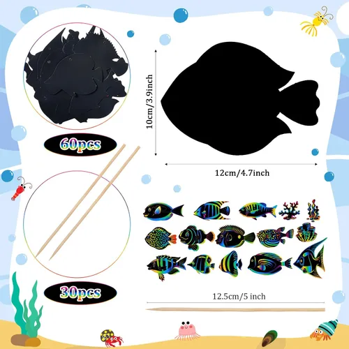 Vista 2 de Liliful 60 tarjetas de rascar de peces tropicales, manualidades para adultos bajo el mar, recuerdos de fiesta para mujeres, manualidades, decoración