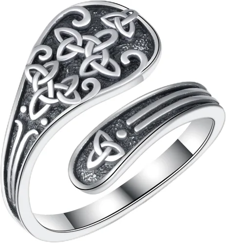 Vista 10 de Anillos de cuchara para mujer, plata de ley 925, anillos de cuchara, anillos de pulgar vintage, regalos de joyería para mujeres y hombres
