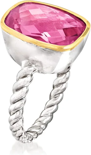 Vista 3 de Ross-Simons Anillo de cuarzo rosa de 5.00 quilates en oro amarillo de 14 quilates y plata de ley
