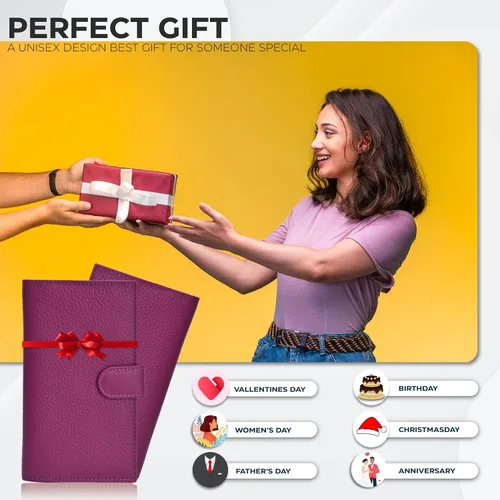 Vista 5 de Carteras de cuero con RFID y bolsillo de chequera para mujer, soporte duplicado de cheques tarjetas y bolígrafos