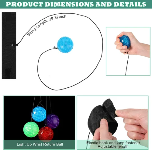 Vista 2 de Jerify 24 bolas inflables iluminadas, muñequeras en una cuerda, suministros intermitentes redondos con luces LED, con pulsera intermitente, juguetes