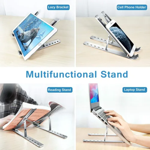 Vista 4 de T Legend Arae - Soporte de aluminio para laptop, soporte portátil ergonómico ajustable, soporte plegable para computadora de 6 ángulos, elevador