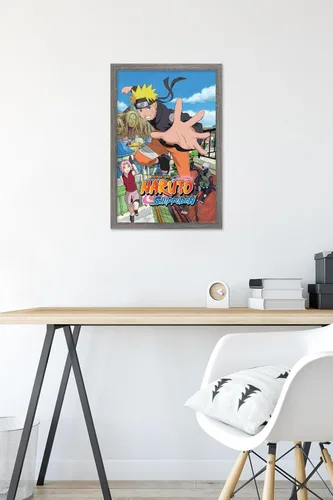 Vista 6 de Trends International Naruto Shippuden - Póster de pared de salto, 14.725 x 22.375 pulgadas, versión enmarcada de madera de granero
