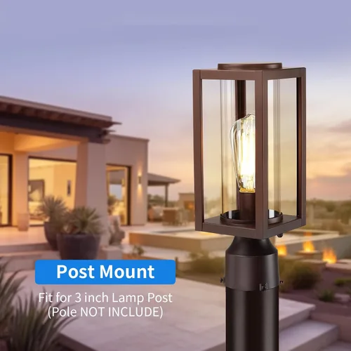Vista 4 de Luces de Poste Exterior Accesorio de Lámpara de Poste Paquete de 2, Accesorio de Farol de Poste Exterior Moderno Marrón con Vidrio Templado, Postes