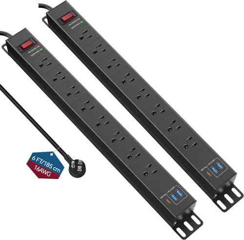 Vista 8 de Regleta de alimentación resistente de 8 salidas con USB PD de 20 W, protector de sobretensiones BTU de 6 pies de largo con USB A y USB C, tira