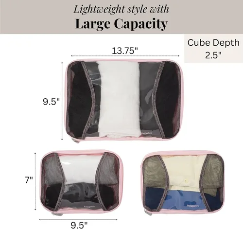Vista 4 de Baggallini Juego de 3 cubos de compresión - Cubos de compresión ligeros para viajes, BOLSA ROSA, Talla única