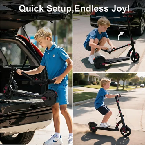 Vista 4 de Caroma E6 Patinete Eléctrico para Niños, Patinete Eléctrico Plegable de 150W con 3 Velocidades (8/13/16 Km/h), Pantalla LED y Luces Coloridas