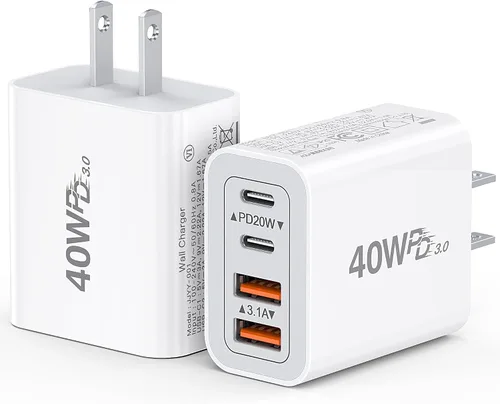 Vista 10 de [Paquete de 2] Cargador de pared USB C, cargador tipo C de 40 W, bloques de 40W 2Pack Azul bebé