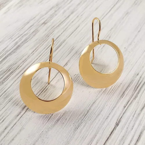 Vista 3 de Pendientes colgantes de plata de ley chapados en oro de 18 quilates para mujer, estilo retro moderno de los años 60, aros de círculo abierto
