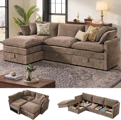 Vista 33 de Ihanherry Sofá modular de 103 pulgadas con almacenamiento, sofá de nube en forma de U con otomanas móviles y 4 almohadas, sofás seccionales