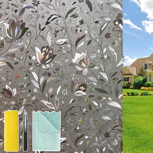 Vista 12 de Película de privacidad para ventana de vidrio manchado, adhesivos 3D de vidrio esmerilado, protección UV, bloqueo solar, adherencia estática, sin