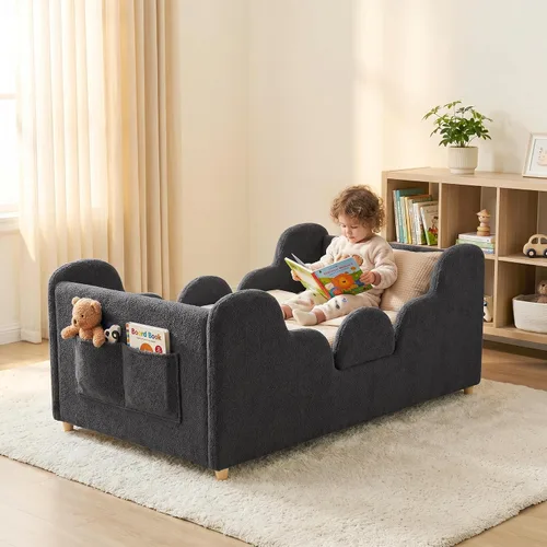 Vista 10 de Cama de suelo para niños pequeños, cama Montessori suave con rieles extraíbles